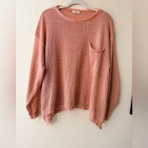 Easel Peach Pink Women's Oversized Lightweight Textured Crew Neck Sweater, S